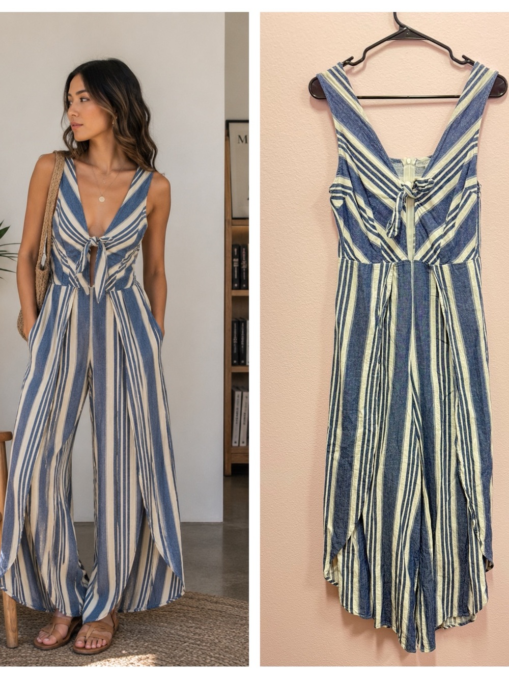 Taylor & Sage Blue and White Striped High-Low Jumper Size Medium